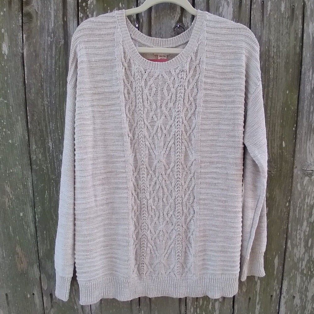 Mossimo size XXL sweater cable front cotton blend beige heather